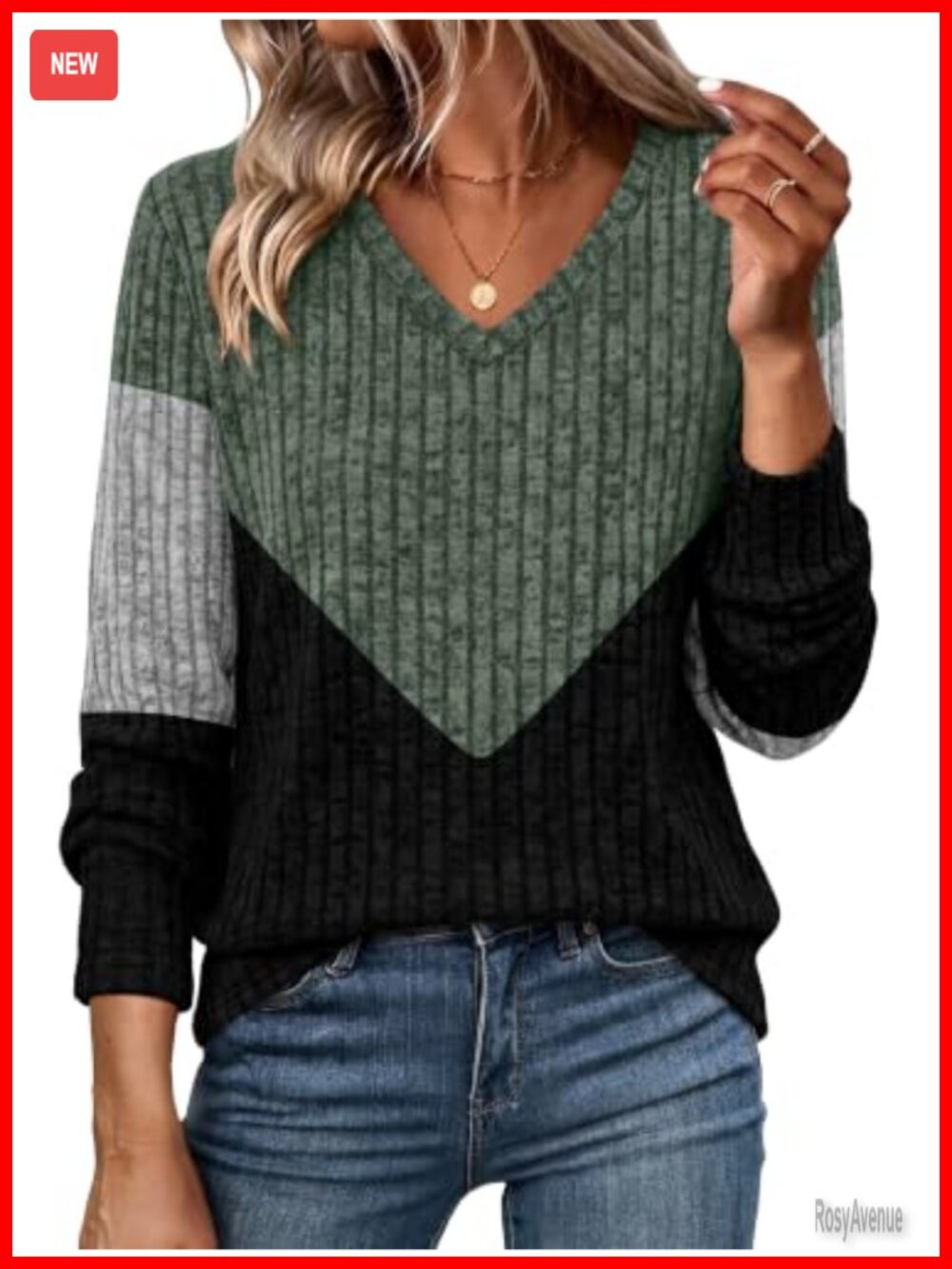WIHOLL Women's V Neck Long Sleeve Ribbed Tunic Sweater Pullover